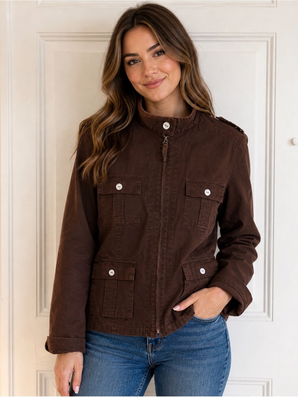 Daisy Fuentes Chocolate Brown Utility Jacket